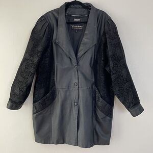 VTG Leather Coat Jacket Puff Paisley Embossed Sleeves Thinsulate Black Women's L